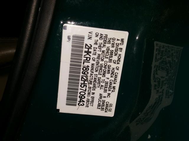 2HKRL18912H570943 - 2002 HONDA ODYSSEY EX GREEN photo 10