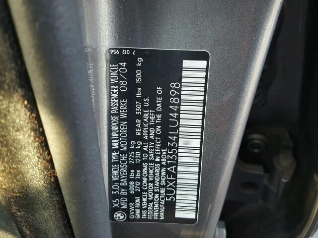 5UXFA13534LU44898 - 2004 BMW X5 3.0I GRAY photo 10