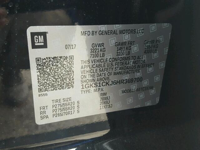 1GKS1CKJ6HR369700 - 2017 GMC YUKON DENA BLACK photo 10