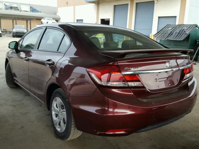 19XFB2F5XDE250863 - 2013 HONDA CIVIC LX BURGUNDY photo 3