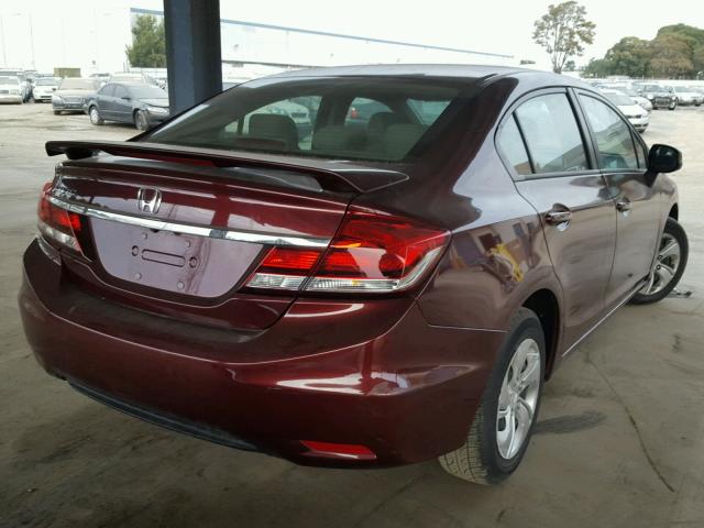 19XFB2F5XDE250863 - 2013 HONDA CIVIC LX BURGUNDY photo 4