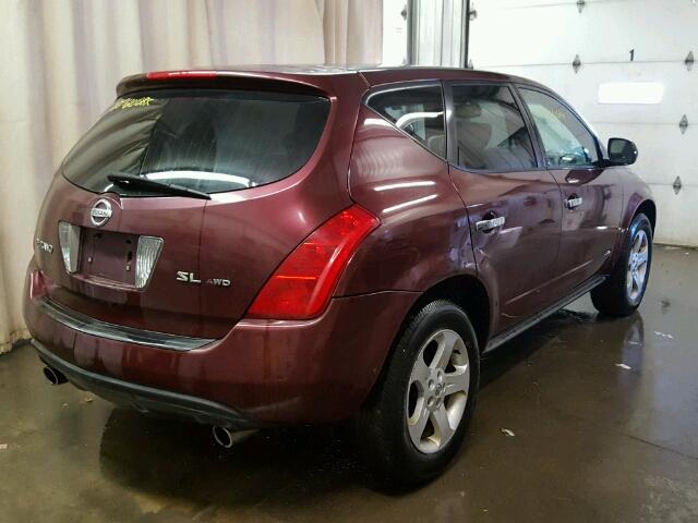 JN8AZ08WX5W401051 - 2005 NISSAN MURANO SL MAROON photo 4