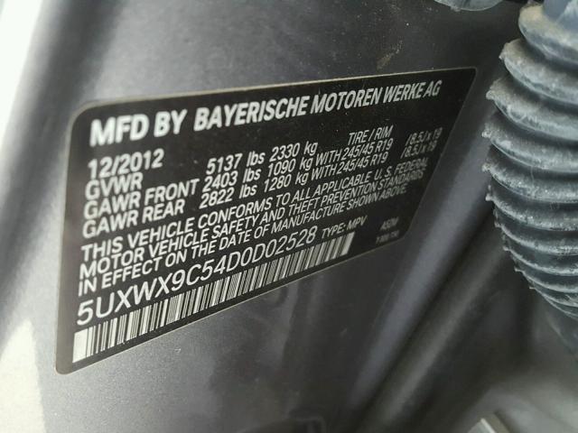 5UXWX9C54D0D02528 - 2013 BMW X3 XDRIVE2 GRAY photo 10