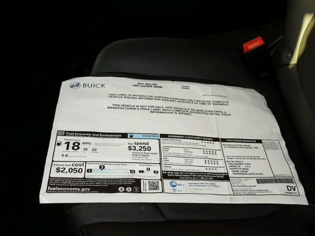 5GAKRBKDXHJ354450 - 2017 BUICK ENCLAVE WHITE photo 9