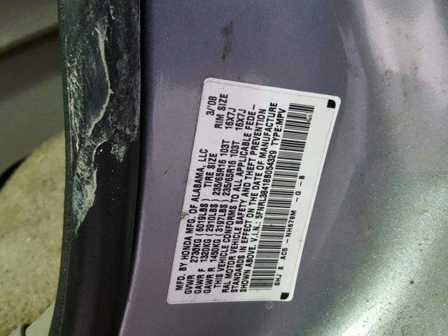 5FNRL38418B054329 - 2008 HONDA ODYSSEY EX WHITE photo 10