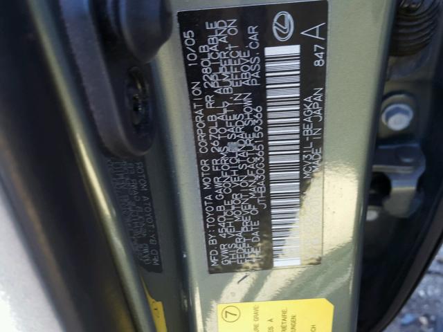 JTHBA30G365159366 - 2006 LEXUS ES 330 GREEN photo 10