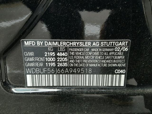 WDBUF56J66A949518 - 2006 MERCEDES-BENZ E 350 BLACK photo 10