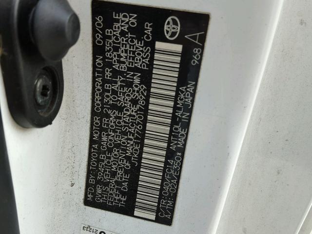 JTKDE177670178929 - 2007 TOYOTA SCION TC 白色 照片 10