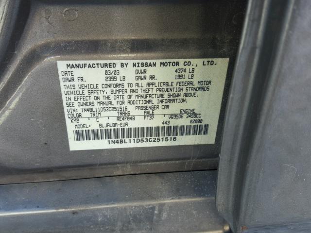 1N4BL11D53C251516 - 2003 NISSAN ALTIMA SE TAN photo 10