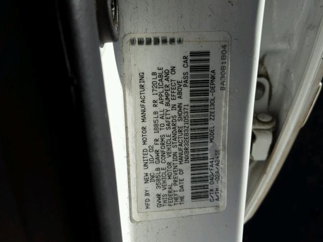 1NXBR32E83Z105371 - 2003 TOYOTA COROLLA CE WHITE photo 10