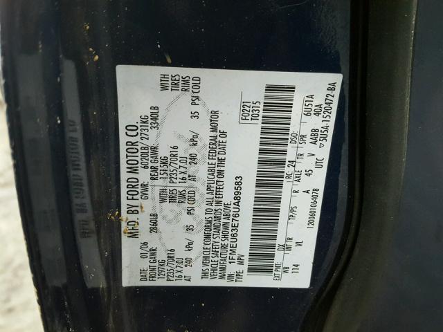 1FMEU63E76UA89583 - 2006 FORD EXPLORER X BLUE photo 10