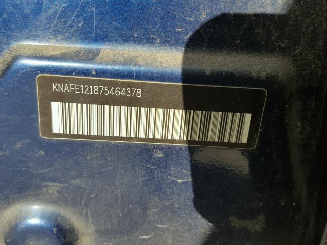 KNAFE121875464378 - 2007 KIA SPECTRA EX BLUE photo 10