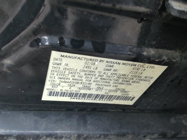 1N4BA41E08C831599 - 2008 NISSAN MAXIMA SE BLACK photo 10