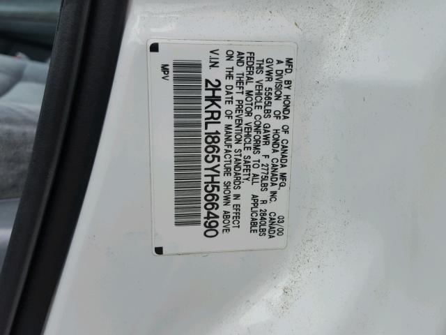 2HKRL1865YH566490 - 2000 HONDA ODYSSEY EX WHITE photo 10