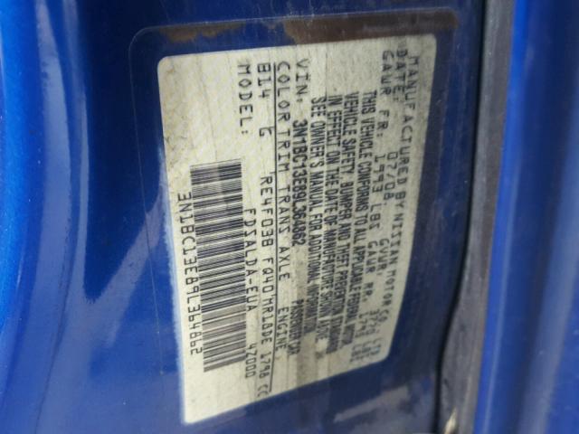 3N1BC13E89L364862 - 2009 NISSAN VERSA S BLUE photo 10