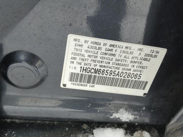 1HGCM66595A028065 - 2005 HONDA ACCORD EX GRAY photo 10