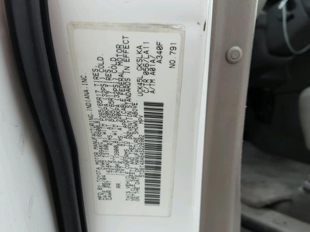 5TDBT48A64S228902 - 2004 TOYOTA SEQUOIA LI WHITE photo 10