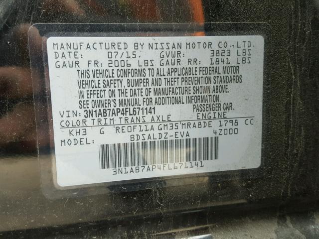 3N1AB7AP4FL671141 - 2015 NISSAN SENTRA S BLACK photo 10