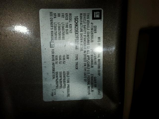 1GCHK236X7F520044 - 2007 CHEVROLET SILVERADO CHARCOAL photo 10