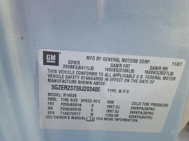 5GZER23738J203405 - 2008 SATURN OUTLOOK XR ნაცრისფერი ფოტო 10