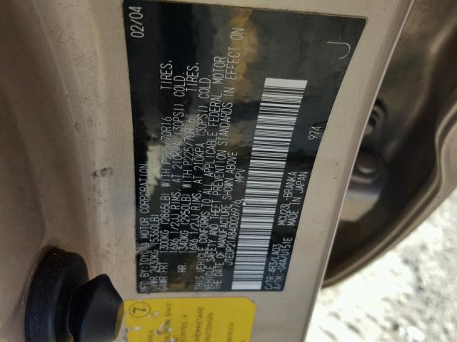 JTEDP21A840026976 - 2004 TOYOTA HIGHLANDER GOLD photo 10