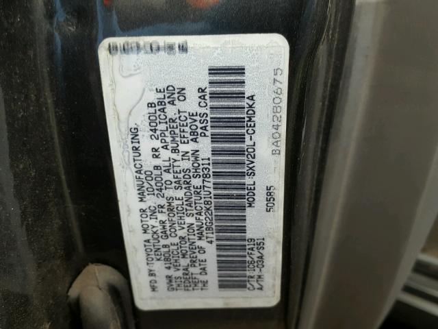 4T1BG22K81U778311 - 2001 TOYOTA CAMRY CE GRAY photo 10