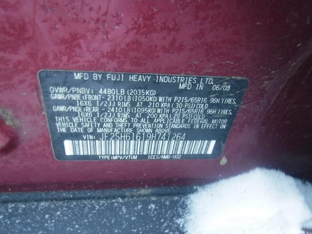 JF2SH61619H741264 - 2009 SUBARU FORESTER 2 MAROON photo 10