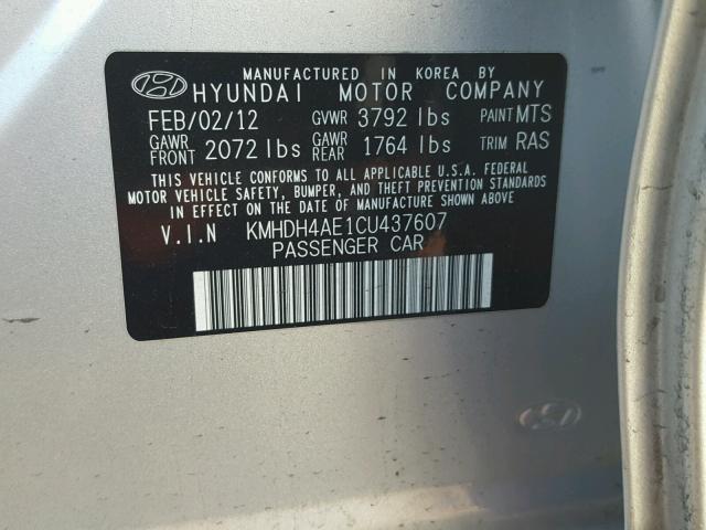 KMHDH4AE1CU437607 - 2012 HYUNDAI ELANTRA GL SILVER photo 10