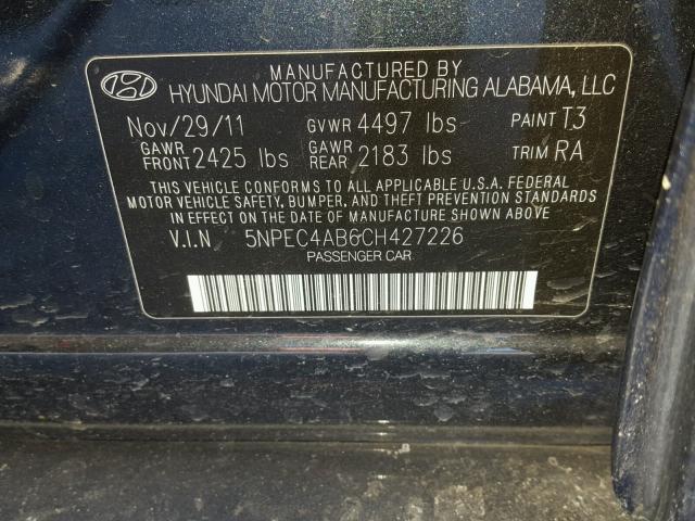 5NPEC4AB6CH427226 - 2012 HYUNDAI SONATA SE GRAY photo 10