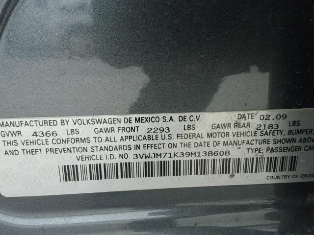 3VWJM71K39M138608 - 2009 VOLKSWAGEN JETTA S 蓝色 照片 10