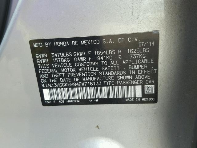 3HGGK5H84FM716133 - 2015 HONDA FIT EX SILVER photo 10