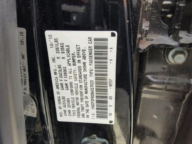 1HGCP2F82BA027023 - 2011 HONDA ACCORD EXL BLACK photo 10