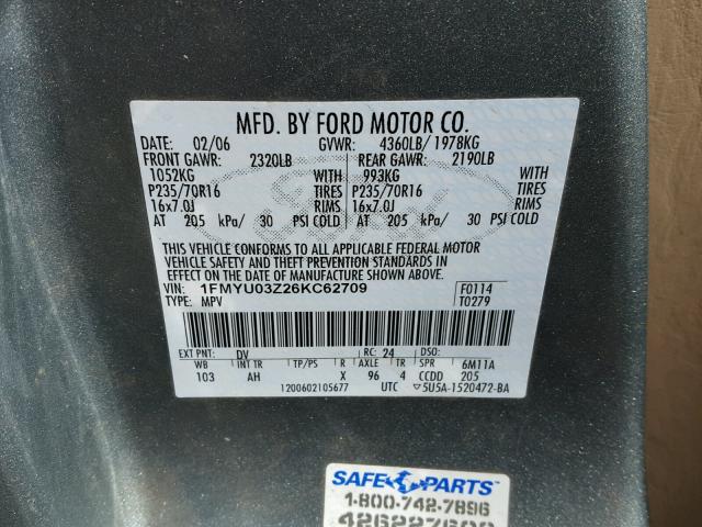 1FMYU03Z26KC62709 - 2006 FORD ESCAPE XLT GREEN photo 10