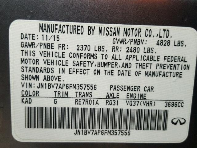 JN1BV7AP6FM357556 - 2015 INFINITI Q50 BASE Gris foto 10