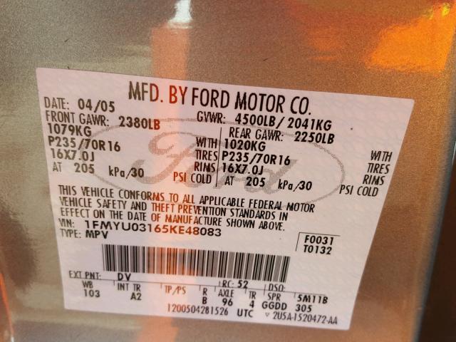 1FMYU03165KE48083 - 2005 FORD ESCAPE XLT GREEN photo 10