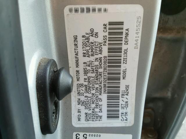 1NXBR32E37Z803828 - 2007 TOYOTA COROLLA CE SILVER photo 10