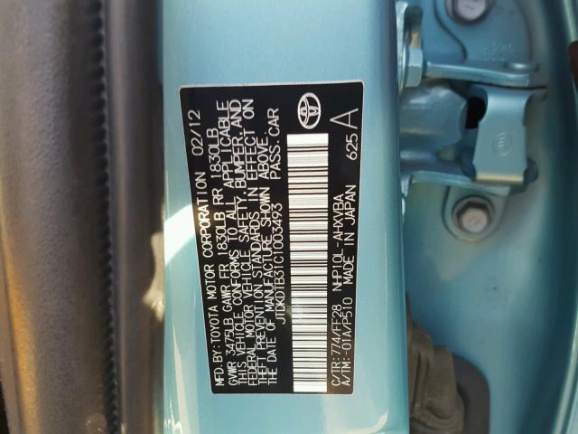 JTDKDTB31C1003493 - 2012 TOYOTA PRIUS C BLUE photo 10