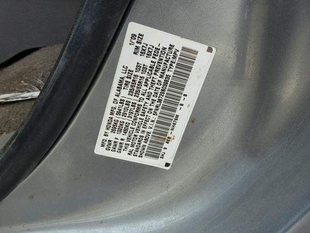 5FNRL38729B039835 - 2009 HONDA ODYSSEY EX SILVER photo 10