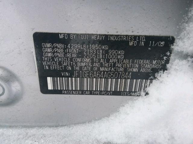 JF1GE6A64AG507844 - 2010 SUBARU IMPREZA 2. SILVER photo 10