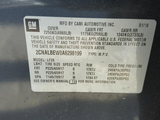 2CNALBEW0A6298199 - 2010 CHEVROLET EQUINOX LS GRAY photo 10