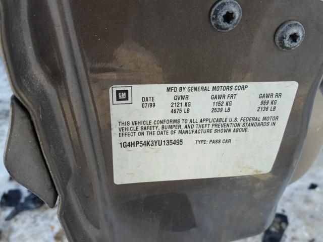 1G4HP54K3YU135495 - 2000 BUICK LESABRE CU BROWN photo 10