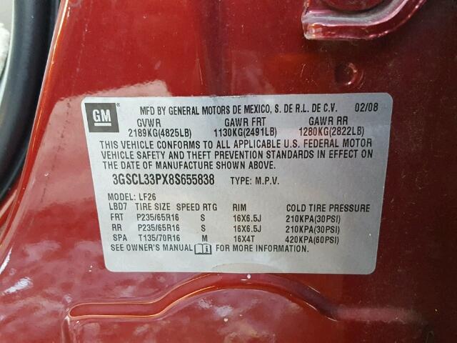 3GSCL33PX8S655838 - 2008 SATURN VUE XE RED photo 10