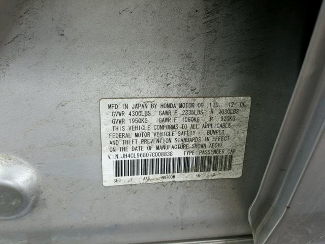 JH4CL96807C008838 - 2007 ACURA TSX SILVER photo 10