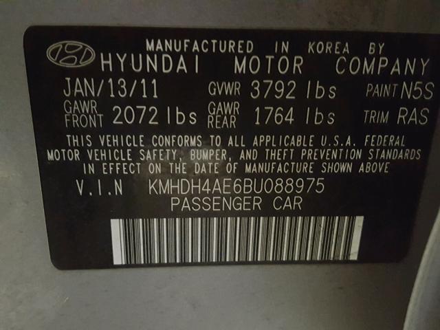 KMHDH4AE6BU088975 - 2011 HYUNDAI ELANTRA GL GRAY photo 10