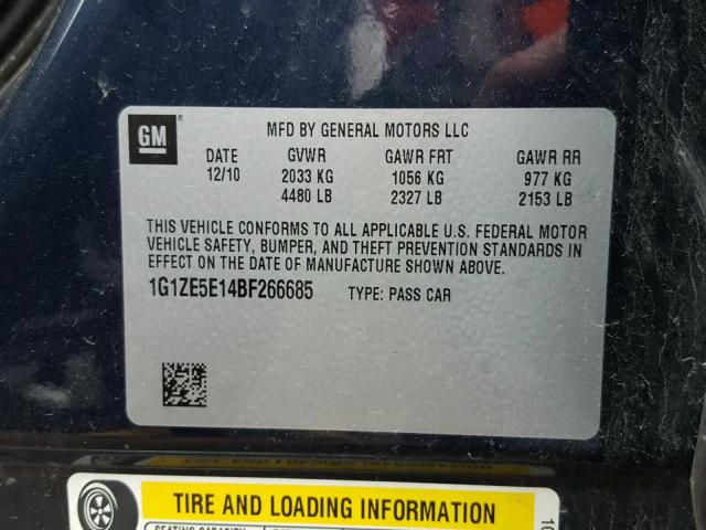 1G1ZE5E14BF266685 - 2011 CHEVROLET MALIBU LTZ Көк фото 10