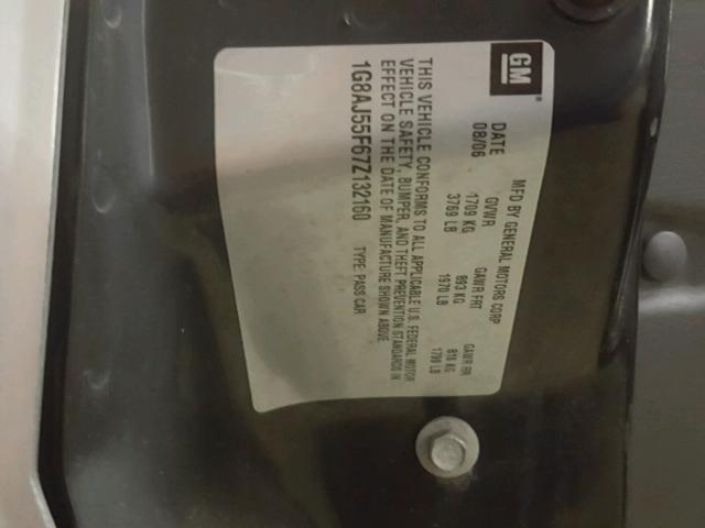 1G8AJ55F67Z132160 - 2007 SATURN ION LEVEL SILVER photo 10