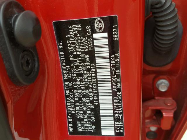 4T1BF1FKXEU797813 - 2014 TOYOTA CAMRY L RED photo 10