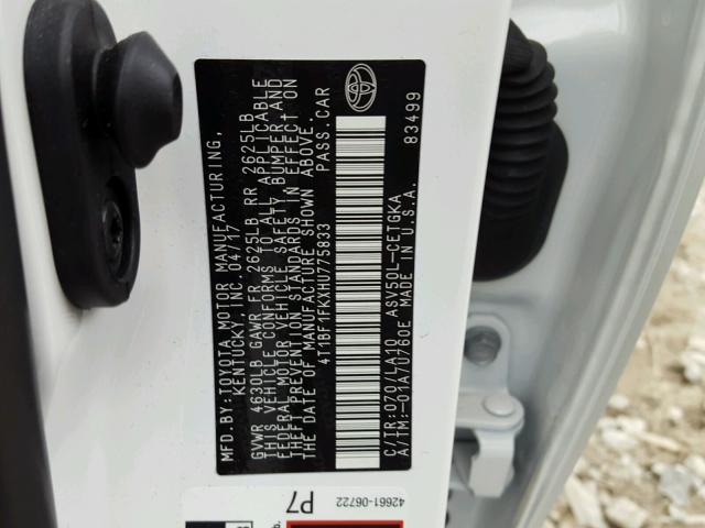 4T1BF1FKXHU775833 - 2017 TOYOTA CAMRY LE WHITE photo 10