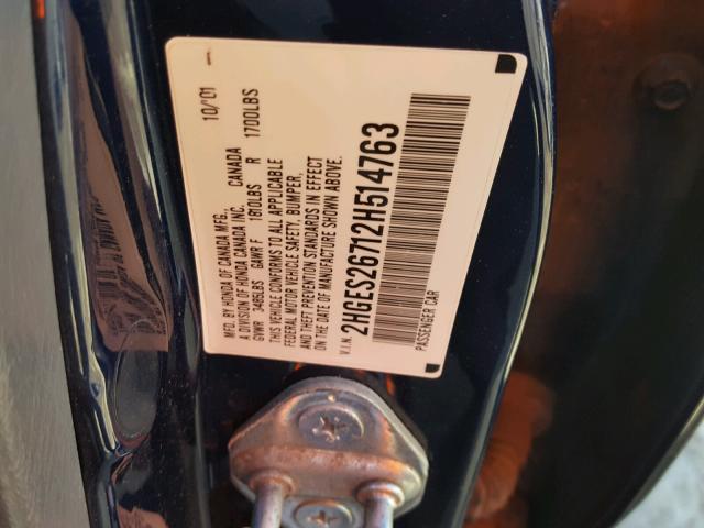 2HGES26712H514763 - 2002 HONDA CIVIC EX Mavi foto 10