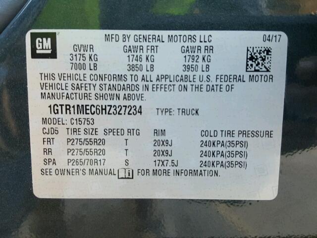 1GTR1MEC6HZ327234 - 2017 GMC SIERRA C15 CHARCOAL photo 10